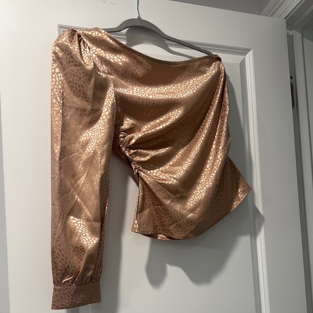 Metallic Bronze One-Shoulder Top